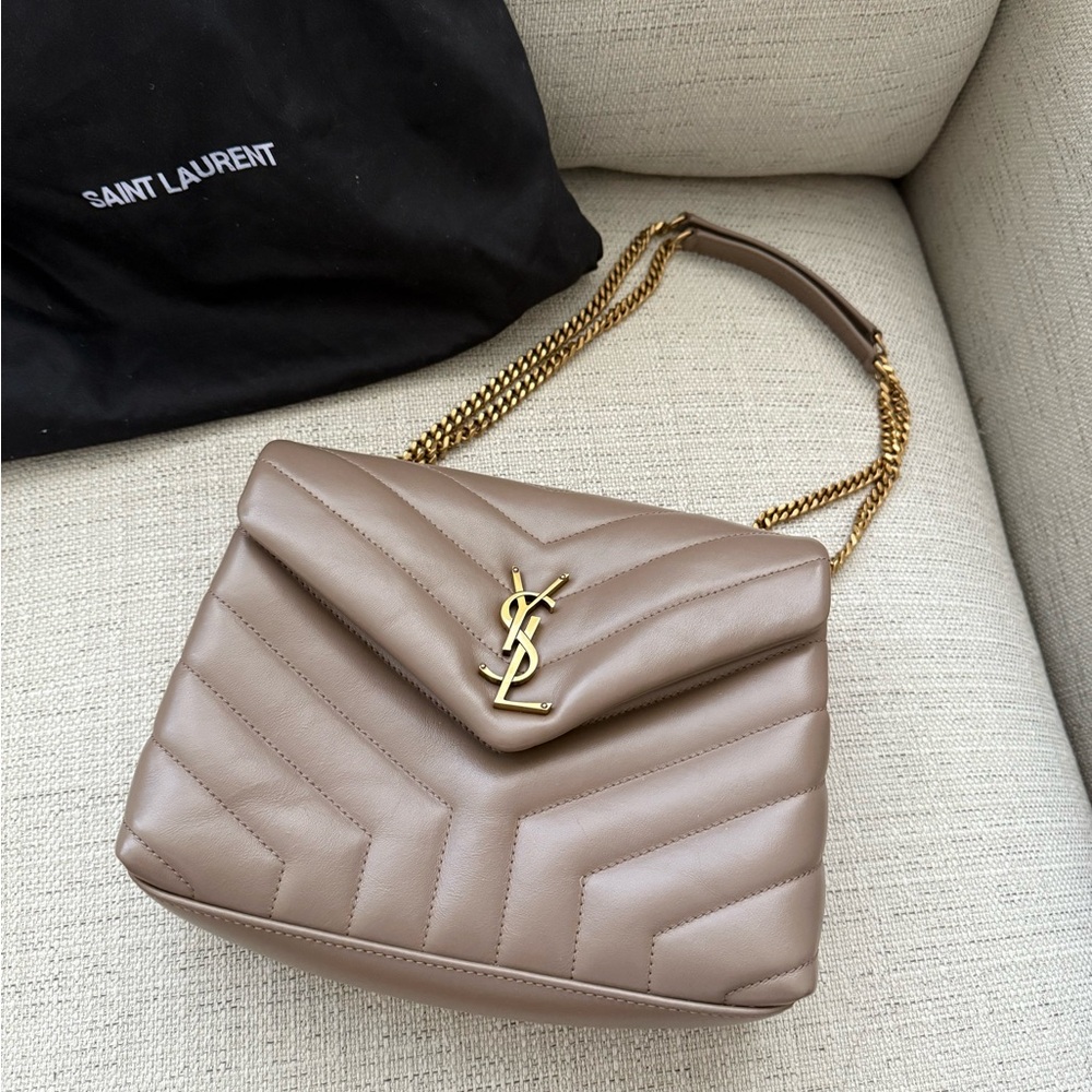 Saint Laurent (YSL) Small Quilted Leather LouLou bag - Grey/Brown
